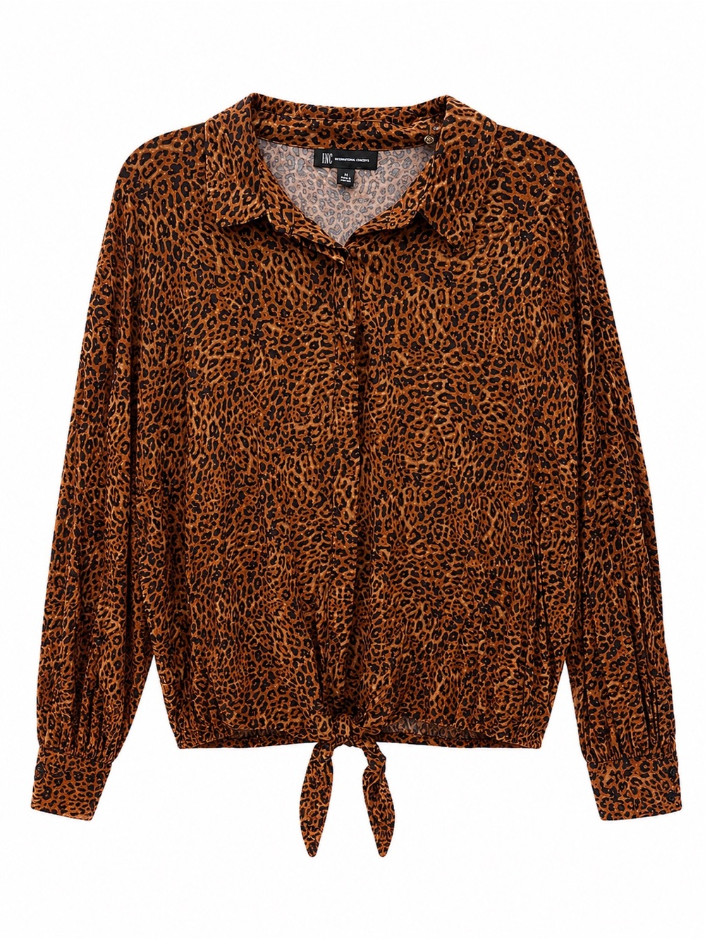INC International Concepts Leopard Print Tie Front Blouse 2X Animal Print